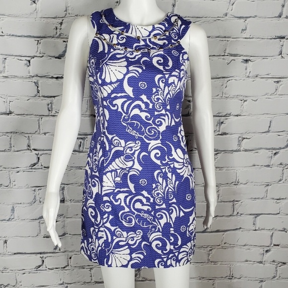 Lilly Pulitzer | Blue Tide Pools Beaded Shift Dress - Picture 7 of 15